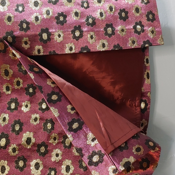 J Crew Metallic Purple Floral Straight Skirt with Gold and Black Accents - Picture 2 of 5